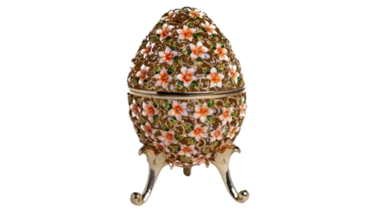 Faberge Egg Decorated With Flowers - 24K Gold/925 Silver