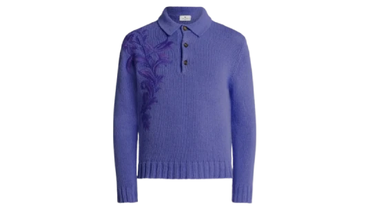 Floral-Embroidered Polo Shirt - Purple