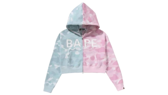Crystal Logo Pastel Color Camo Half Full Zip Hoodie - Pink/Blue