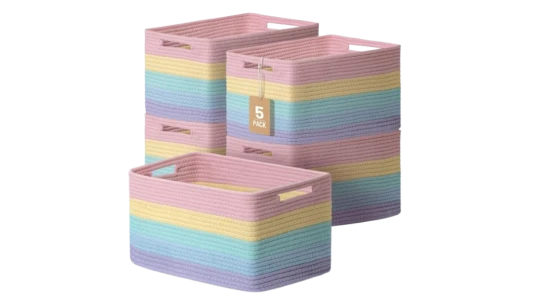 Woven Storage Baskets Set Of 5 - Pastel Rainbow