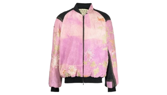Floral-Embroidered Bomber Jacket - Pastel Pink
