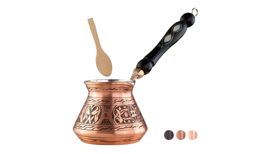 Turkish Coffee Pot & Spoon - Copper/Wood