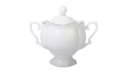 Lomonosov Porcelain Sugar Bowl Natasha Golden Edge 300 ml - White/Gold