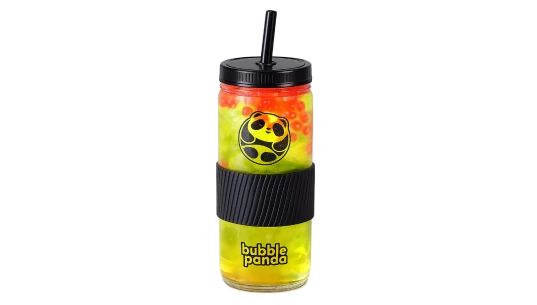 Bubble Tea Glass Cup & Straw - Clear/Black