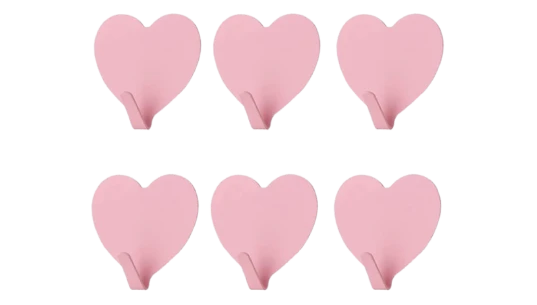 Heart Shaped Decorative Wall Hooks 6 Pack - Pink
