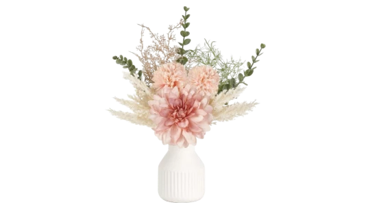 Small Artificial Flowers in Ceramic Vase - Pink/White