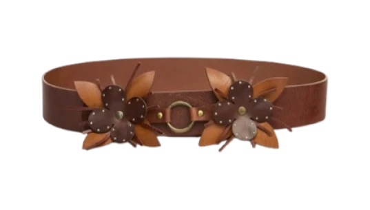 Aska Floral-Embellishment Leather Belt - Brown