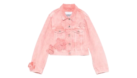 Floral-Appliqué Denim Jacket - Pink