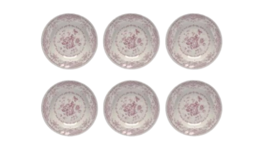 Floral-Print Plate Set Of 6 - Pink/White