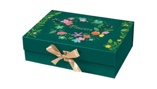 Elegant Magnetic Gift Box with Ribbon Closure - Green/Floral