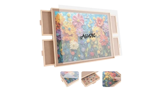 1500 Pieces Rotating Puzzle Board - Natural Wood-4 Drawers