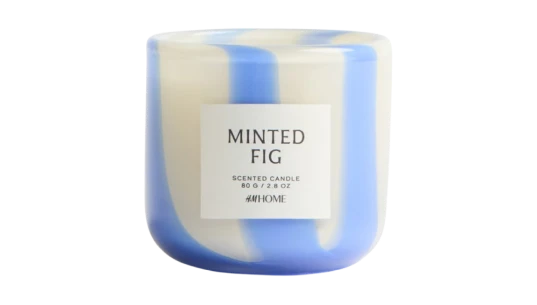 Scented Candle in Glass Holder - Blue Striped/Minted Fig
