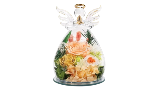 Preserved Rose Forever Flower in Glass Angel Figurine