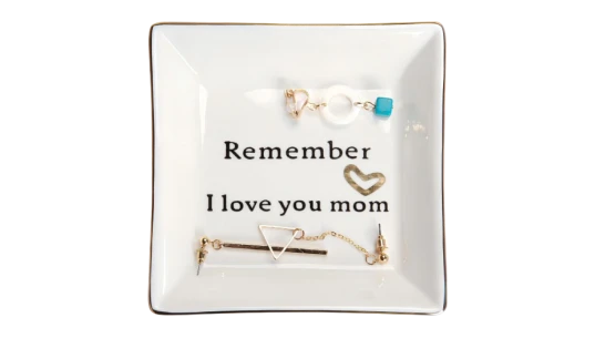 I Love You Mom Ceramic Ring Dish Jewelry Tray - White/Gold