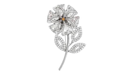 Rhinestone-Embellished Floral Brooch - Silver-Tone
