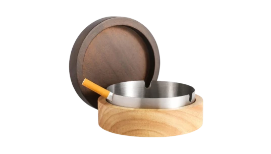 Wooden Ashtray With Lid - Beige/Brown