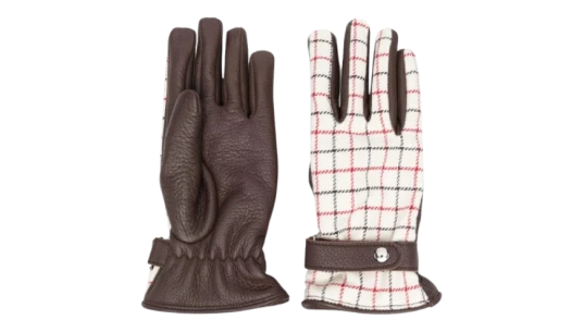 Check-Pattern Leather Gloves - White/Brown