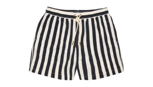 Mid-Length Relaxed Fit Bold Stripe Drawcord Swim Shorts - Night Iris/ White Sand Stripe