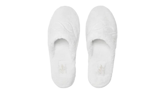 Cotton Towelling Embroidered Slippers - White