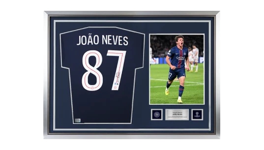 Joao Neves Official UCL Back Signed and Hero Framed 2025-26 Home Shirt