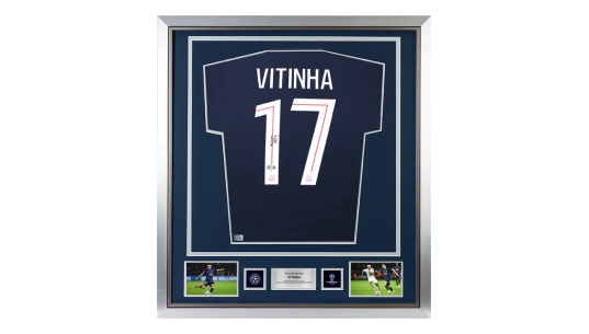 Vitinha Official UCL Back Signed and Framed Paris Saint-Germain 2025-26 Home Shirt