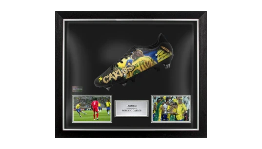 Roberto Carlos Signed Black Football Boot: Murwalls Brazil Edition In Bubble Frame: Option 1