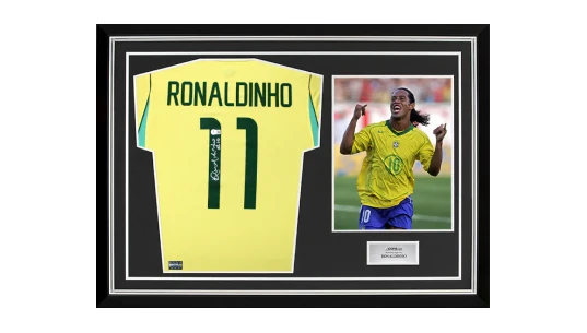 Ronaldinho Back Signed Brazil 2026 Home Shirt In Hero Frame: Option 1
