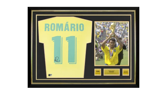 Romario Official World Cup Back Signed & Hero Framed Brazil 1970 Retro T-Shirt