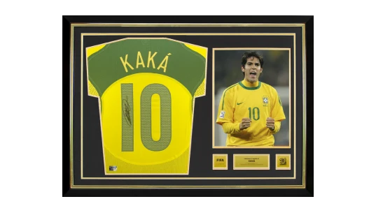 Kaka Official 2010 World Cup Back Signed and Hero Framed Brazil 2004 Reissue Home Shirt