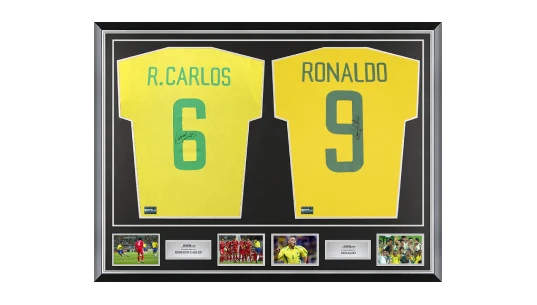 Roberto Carlos & Ronaldo Nazario Signed Brazil Shirts In Classic Dual Frame