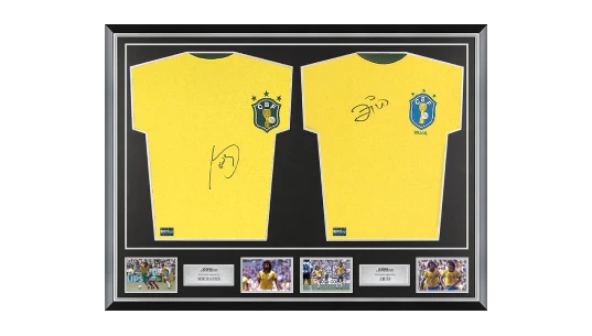 Socrates & Zico Signed Brazil 1982 Shirts In Classic Dual Frame