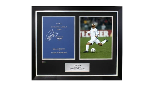 Roberto Carlos Signed and Framed Programme: 2002 UCL Final - Hardback Edition