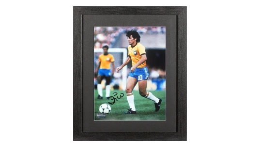 Zico Signed Brazil Photo In Black Wooden Frame: 1982 World Cup
