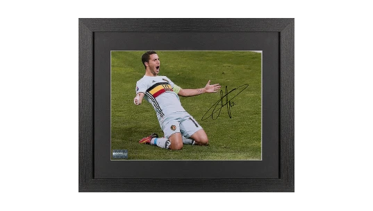 Eden Hazard Signed Belgium Photo In Black Wooden Frame: EURO 2016 Goal vs Hungary