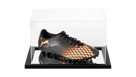Vincent Kompany Signed Black and Orange Puma Boot In Acrylic Case
