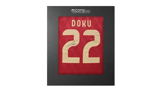 Jeremy Doku Back Signed Belgium 2024 Home Shirt In Deluxe Packaging