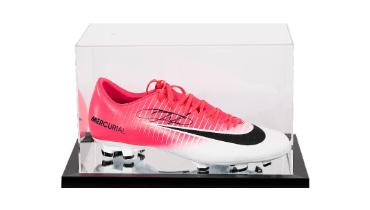 Eden Hazard Signed Pink & White Mercurial Vapor XI Boot In Acrylic Display Case