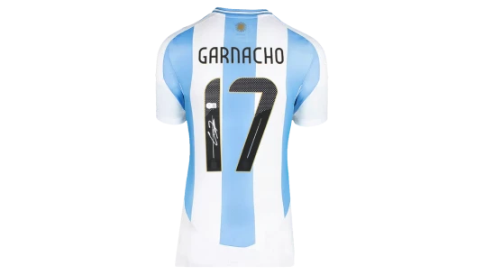 Alejandro Garnacho Official World Cup Back Signed & Hero Framed Argentina 2024-25 Home Shirt