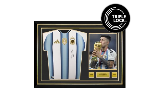 Enzo Fernandez Official World Cup Front Signed & Hero Framed Argentina 2026 Home Shirt