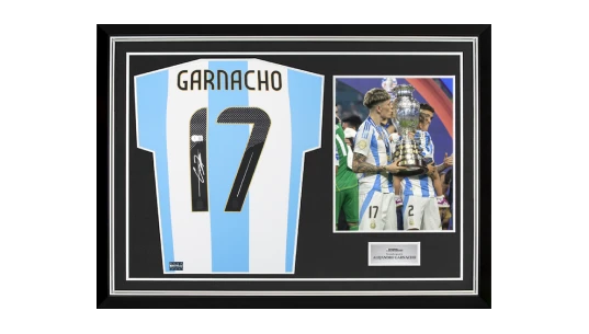 Alejandro Garnacho Back Signed Argentina 2024-25 Home Shirt In Hero Frame: Option 1