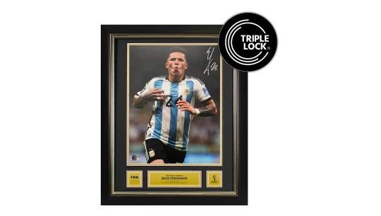 Enzo Fernandez Official 2022 World Cup Signed & Framed Argentina Photo: 2022 World Cup Goal vs Mexico