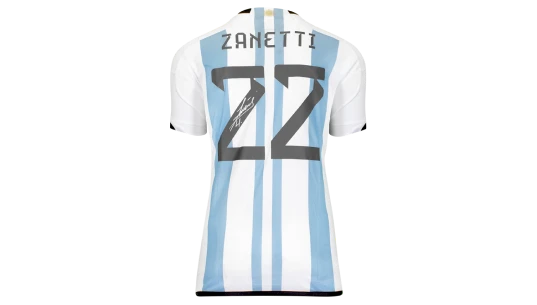 Javier Zanetti Back Signed Modern Argentina 2022-23 Home Shirt With Fan Style Numbers