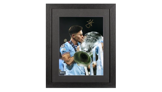 Julian Alvarez Signed Manchester City Photo In Black Wooden Frame: 2023 UCL