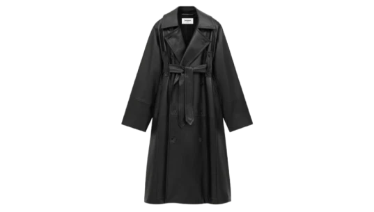 Long Coat in Plunged Lambskin - Black