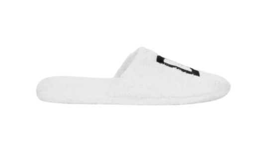 Embroidered-Logo Cotton Slippers - White/Black
