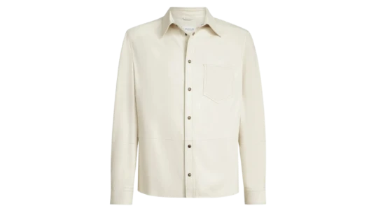 Chest-Pocket Long-Sleeve Leather Shirt - Ivory