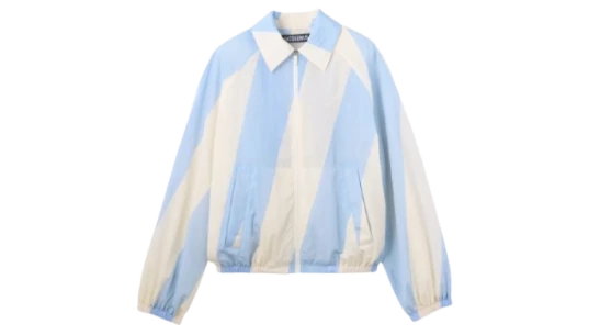 Striped Zipped Windbreaker - White/Blue