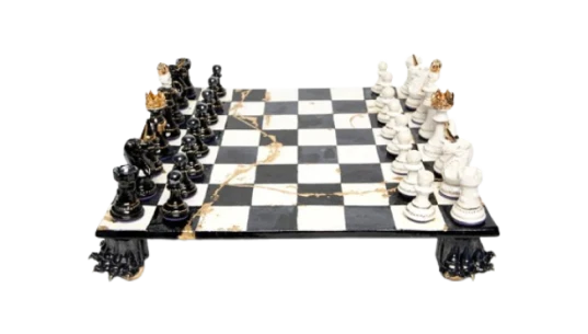 Gold Leaf Bones of Stone Chess Set - Black