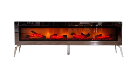 Luxury TV Cabinet with LED Electric Fireplace & Remote Control Silver 180cm