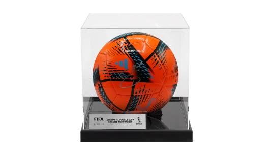 Bukayo Saka Official 2022 World Cup Signed Orange Football In Acrylic Case